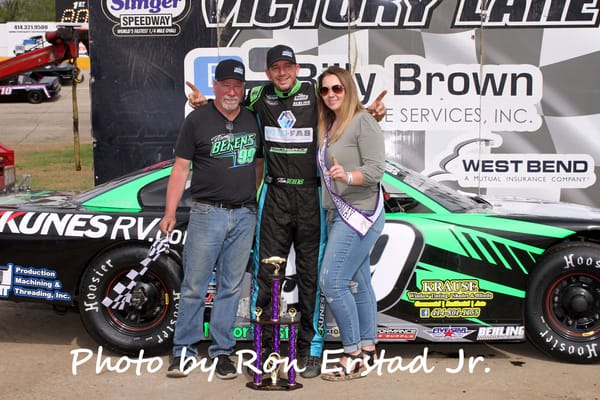 TOM BERENS SCORES EMOTIONAL FIRST PRO LATE MODEL FEATURE VICTORY AT SLINGER