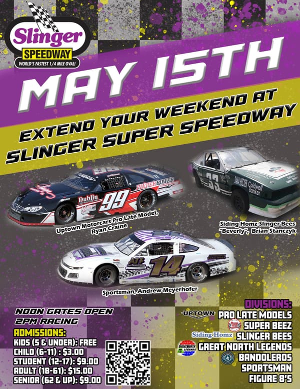 UPTOWN PRO LATE MODELS SET TO HEADLINE AS WEEKLY RACING BEGINS SUNDAY AFTERNOON AT SLINGER SPEEDWAY
